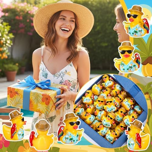 RoundFunny 50pcs Tropical Mini Duck Summer Party Favor Resin Miniature Duck