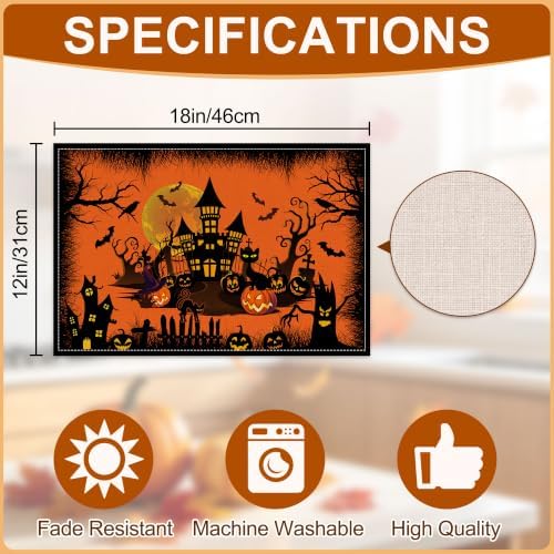 Halloween Placemats Set of 4-12x18 inch for Dinning Table