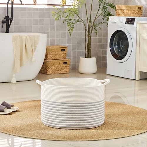 KAKAMAY Large Blanket Basket with Handles, Storage Basket for Living Room