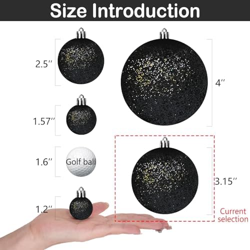 Emopeak 16 Count Black Christmas Balls Ornaments 3.15 Inch