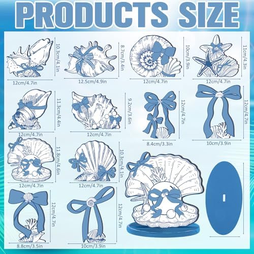 Wesiti 12 Pcs Blue Bow & Seashells Wooden Table Decor - Summer Party Decorations Ocean Coastal Centerpieces for Nautical Beach Birthday Party, Tiered Tray & Bachelorette Wedding Shower