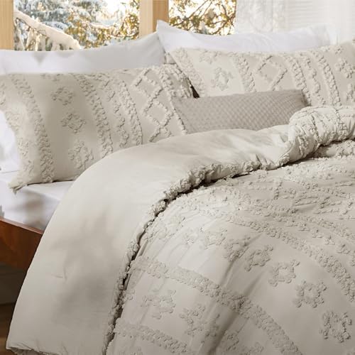 Bedsure Tufted Boho Comforter Set California King Size - Linen Boho Bed Set, GentleSoft™ 3 Pieces Farmhouse-Style