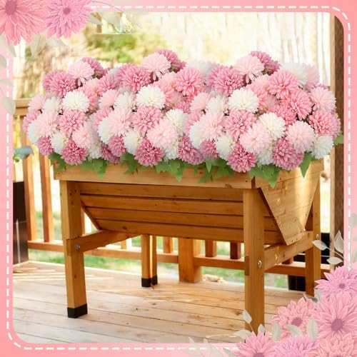XunYee 12 Pcs Pink Artificial Flowers for Outdoor Silk Chrysanthemums