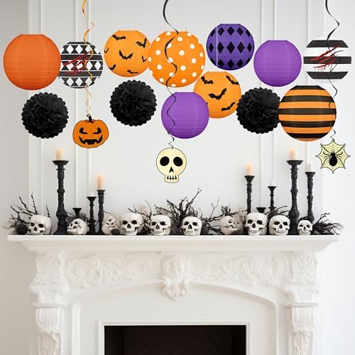 16Pcs Halloween Party Decorations Paper Lanterns Set