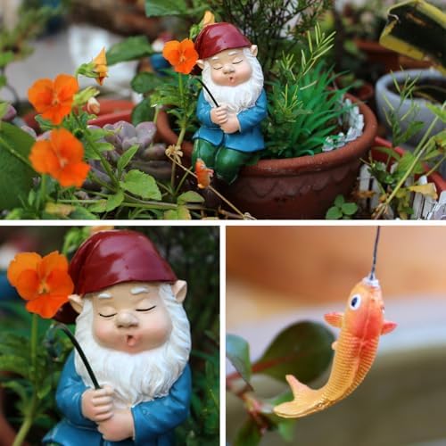 Fishing Gnome, Christmas Resin Sitter Statue, Aquarium Fish Tank and Garden Pond Edge Ornament, Christmas Shelf Decorations