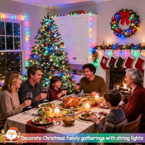 JMEXSUSS 200 LED Multicolor Christmas Tree Lights Outdoor Indoor Clear Wire