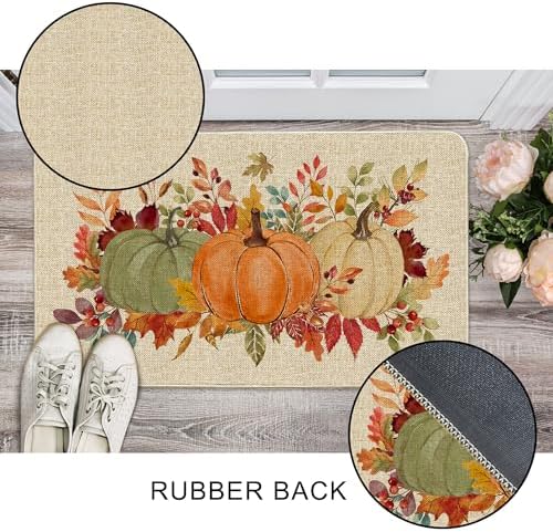Hexagram Fall Door Mat 17x29 Inch, Orange Pumpkin Fall Doormat