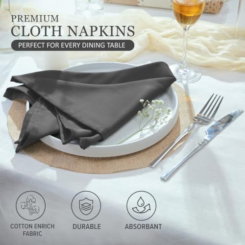 Ruvanti Cloth Napkins Set of 4, 18x18 Inches Napkins Cloth Washable, Soft, Durable, Absorbent, Cotton Blend. Table Dinner Napkins Cloth for Hotel, Lunch, Restaurant, Wedding Parties - Charcoal Grey