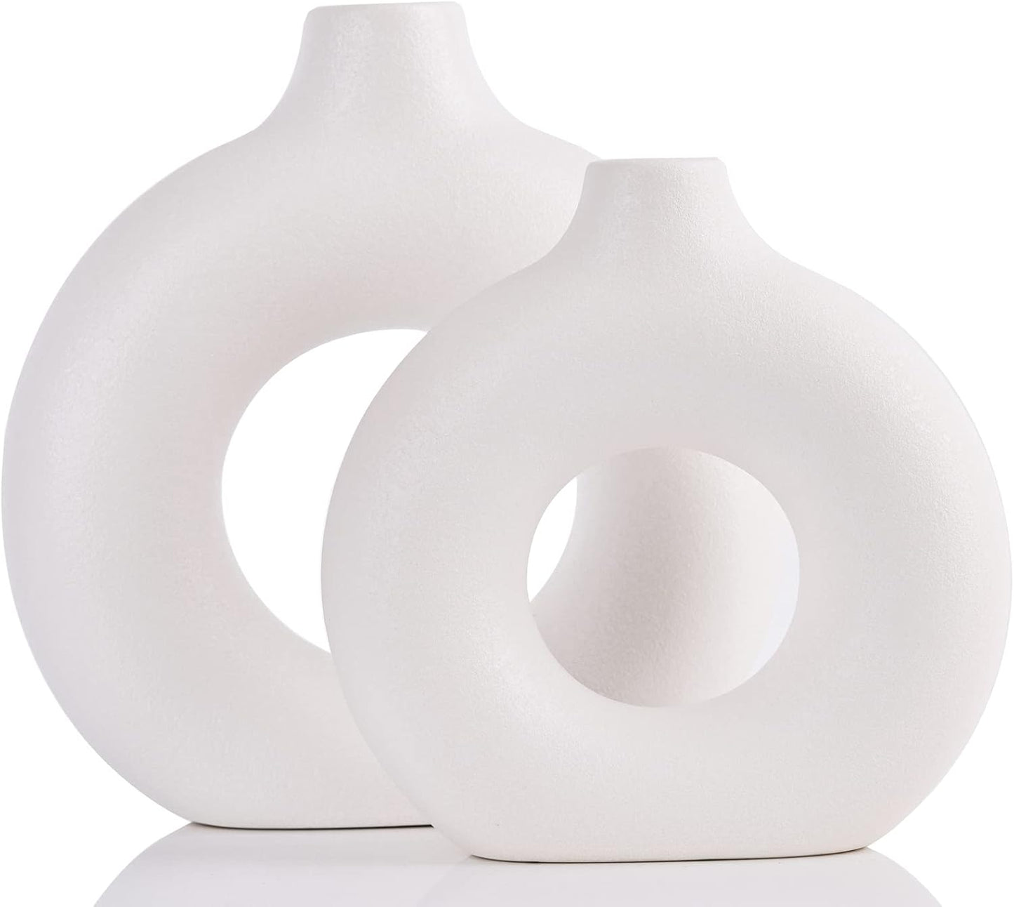 Ceramics Vase / Minimalist Nordic Hollow Donut Vase / White / Set of 2