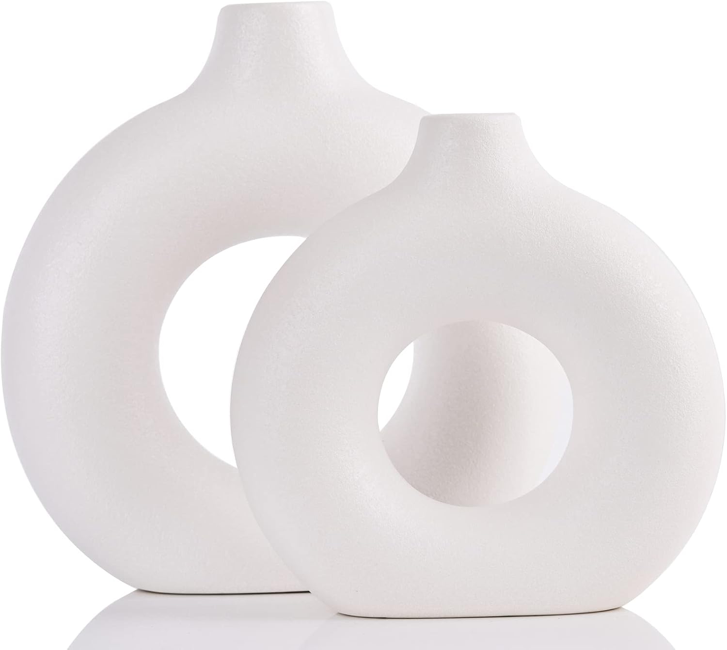Ceramics Vase / Minimalist Nordic Hollow Donut Vase / White / Set of 2