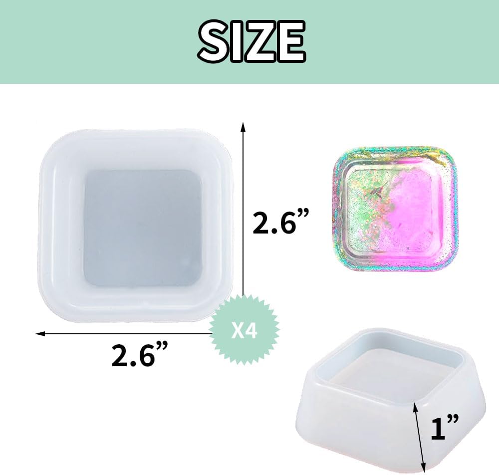 Square Shape Silicone Jewelry Tray Molds Mini Bowl Silicone Mold Decorative Dish / Set of 4