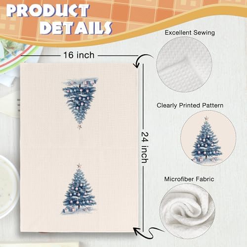 Chinoiserie Christmas Kitchen Towels Decor Set of 2 - Blue Christmas Tree Holiday Hand Tea Towels, Retro Grandmillenial Xmas Gifts Dish Towel Dishcloths Decorations for Home Kitchen, 16"x24"