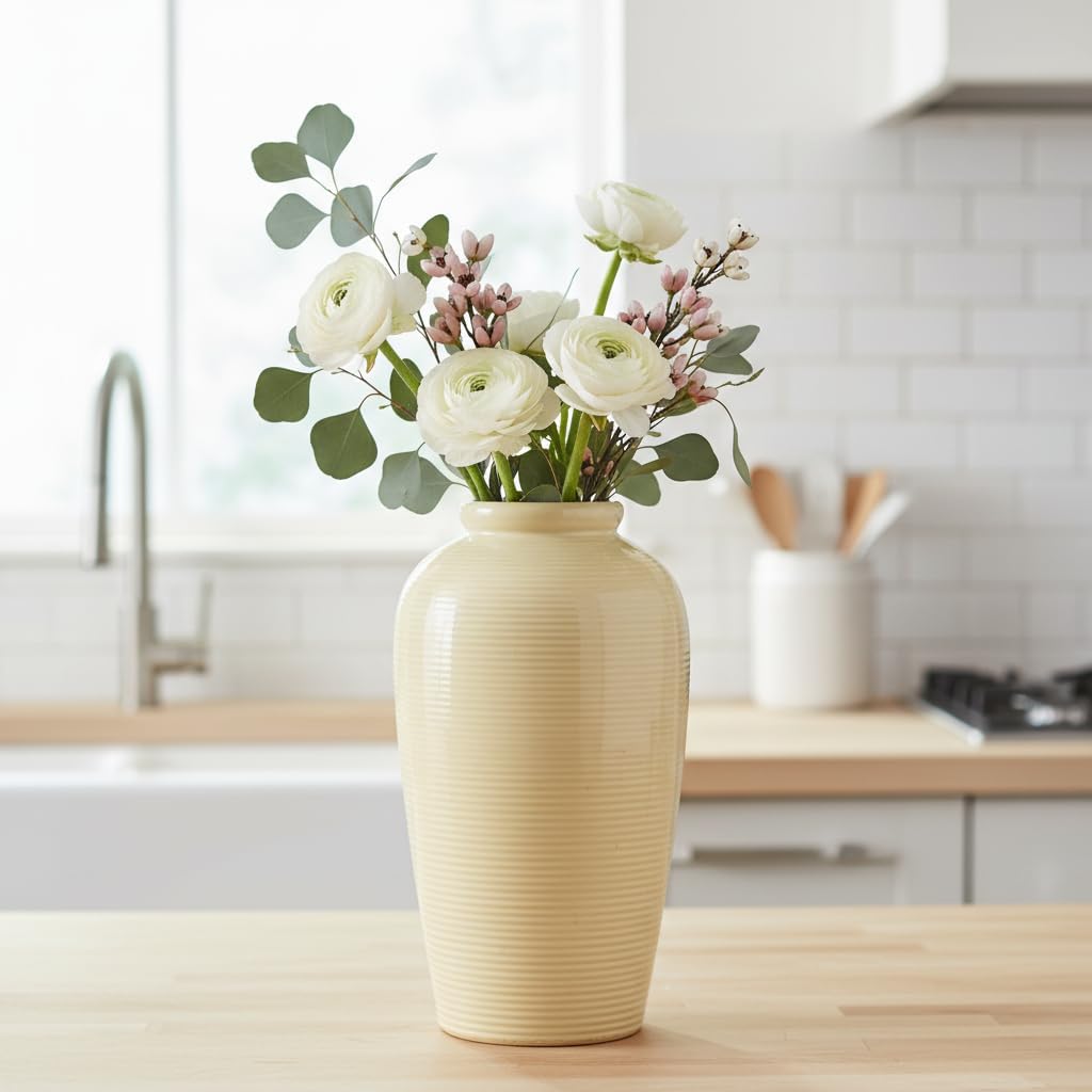 Ceramic Vase / Tall Boho Vases for Flower / 11 Inch / Beige