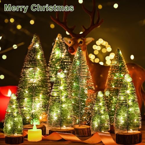 8 PCS Mini Christmas Trees with Lights, 4 Sizes Artificial Christmas Trees