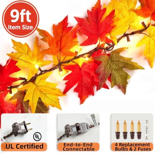 Fall Decor Fall Garland with Lights 9Ft Large Leaves Halloween Decorations