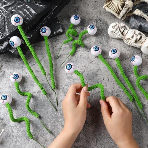 Wavwavw 12 Pcs Halloween Eyeball Picks 10 Inch Floral Pick,Green
