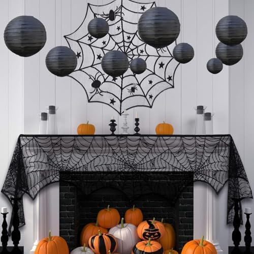 20Pcs Black Paper Lanterns for Parties, 4” 6” 8” 10” 12” Chinese Asian Hanging Round Paper Lanterns for Birthday Wedding Halloween Christmas Home Decor Party Decor