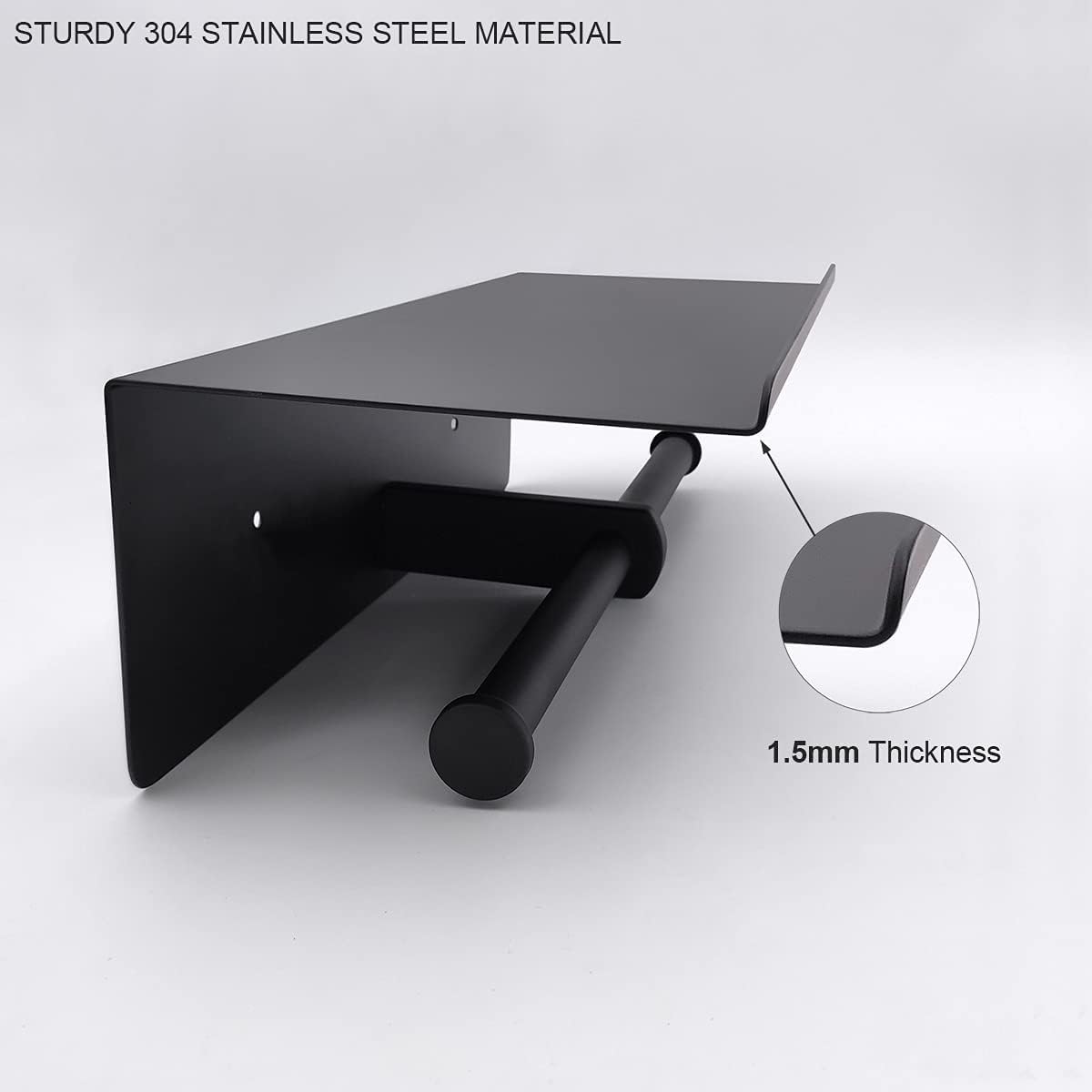GZILA Double Toilet Paper Holder with Shelf Matte Black Wall Mounted, Dual Large Rolls Tissue Holder Multipurpose TP