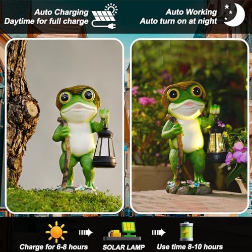 twinbling Solar Frog Garden Decor with Lantern Frog Statue