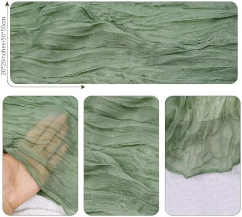 Nydotd 6pcs Gauze Cheesecloth Napkins 20 x 20 Inch Boho Dinner Napkins Wrinkled Rustic Linen Table Decorative Cloth Napkins for Wedding Party Baby Shower Family Everyday Use Easter (Sage Green)