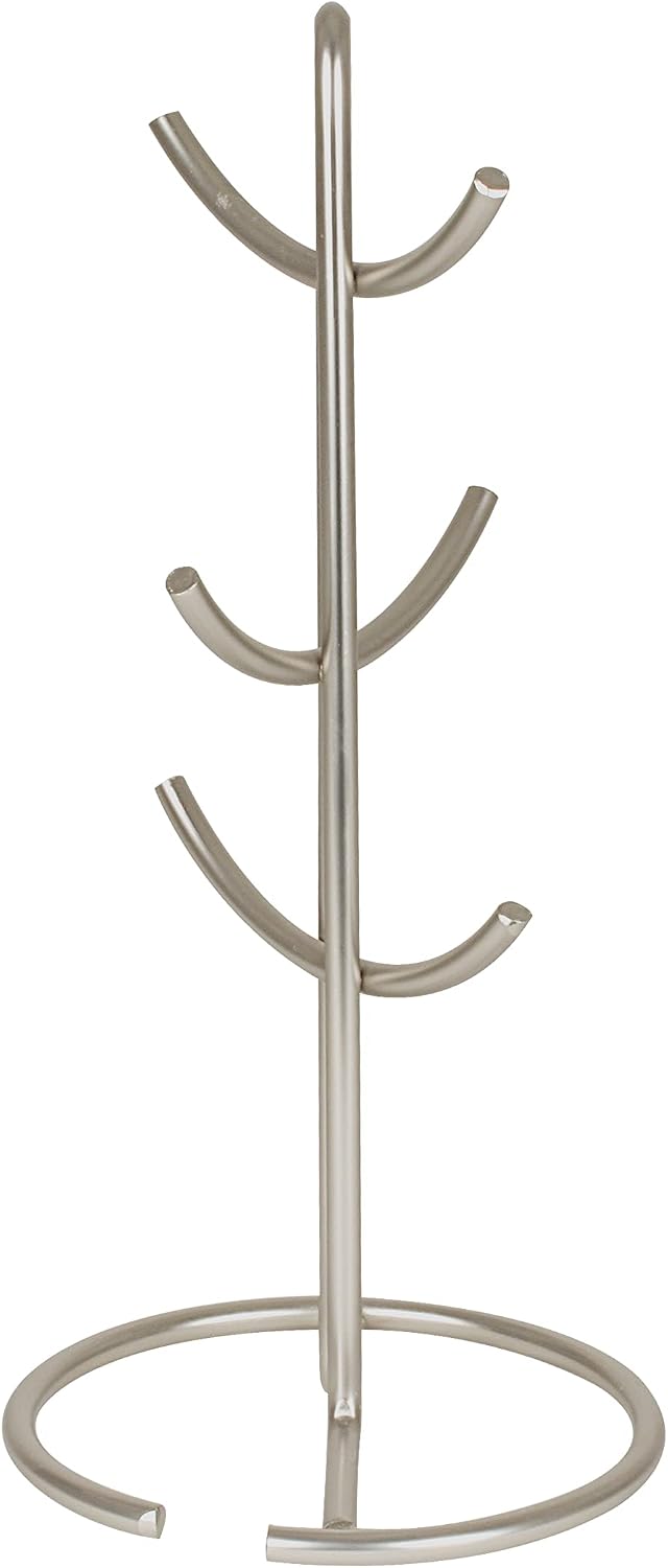 Spectrum Euro 6-Mug Holder for Storage and Organization of Coffee and Tea Mugs Satin Nickel