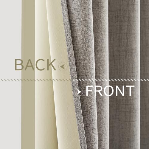 MIULEE 100% Blackout Linen Curtains for Bedroom 52x90 Inches Warm Taupe