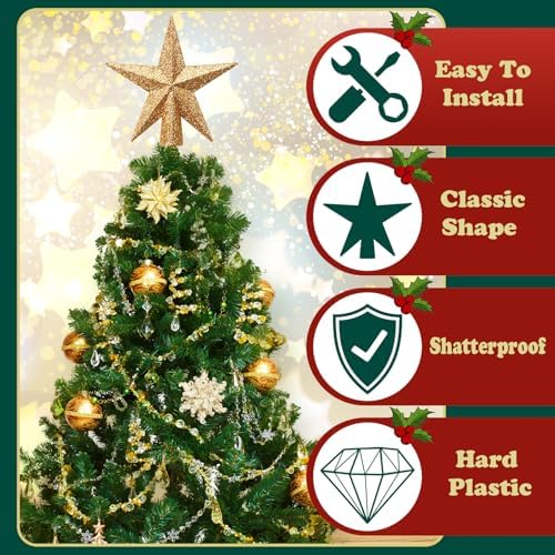 SUNEZLGO Mini Christmas Tree Topper, 3.35 Inch Small Star Treetop, Small Christmas Tree Top, Mini Christmas Tree Ornaments, Ornaments for Tree, Tree Star for Xmas Holiday Party Home Decoration