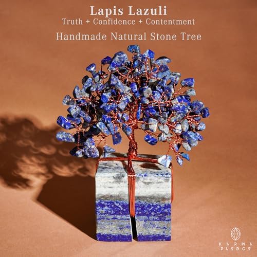KARMAPLEDGE Chakra Tree of Life for Unique Gifts for Mom, Dad, Home and Office Decor, Handmade Lapis Lazuli Healing