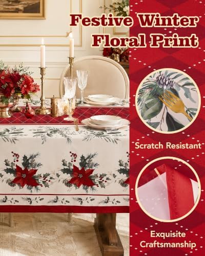 Christmas Tablecloth Rectangular, Holiday Dining Decor, 52x70 Inch