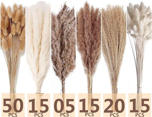 Dried Pampas Grass Decor, 120 PCS Pampas Grass with Bunny Tails Dried Flowers, Reed Grass Bouquet for Wedding, Boho