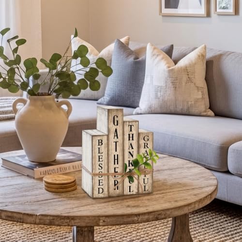 Lineshading 4 Pcs Inspirational Table Decor Wooden Book Gather Blessed Sign