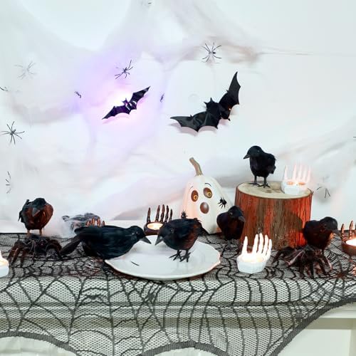 ATDAWN Halloween Birds, Black Feathered Crows, Realistic Looking Halloween Birds Decoration Birds, 6.2" (12)