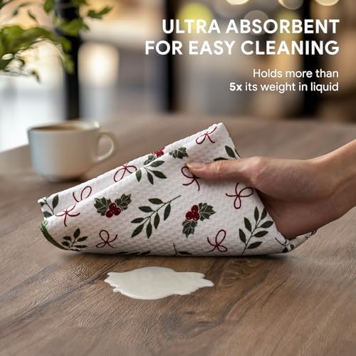 RECYCO Christmas Waffle Kitchen Towels Set of 2 - Quick Dry Microfiber Sustainable Dish Towels - Ultra Absorbent Reusable Cleaning Tea Towels - Lightweight Hand Towels,16”x 28”