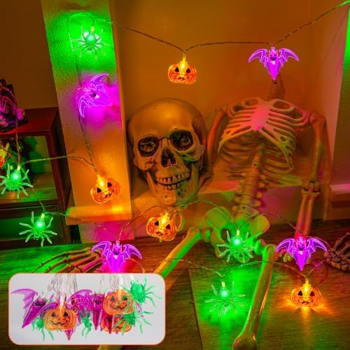 Halloween Lights Indoor Battery Operated 10FT 20LED Orange-Purple-Green