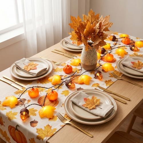 8.5Ft Fall Thanksgiving Decor String Lights, 10 LED Maple Leaves Acorn Pumpkins Lights Home Porch Fireplace Autumn Harvest Party, Indoor Outdoor Thanksgiving Decor, Plug in