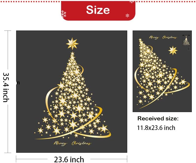 Cityhermit Christmas Tree Window Clings Stickers for Glass, Extra Large Golden Xmas Windows Static Stickers, DIY Wall Window Door Mural Showcase Decal Sticker (2 Pack)