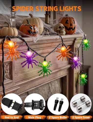 Halloween Spider String Lights Outdoor, 8.5FT 10 LED Spider Lights Plug in