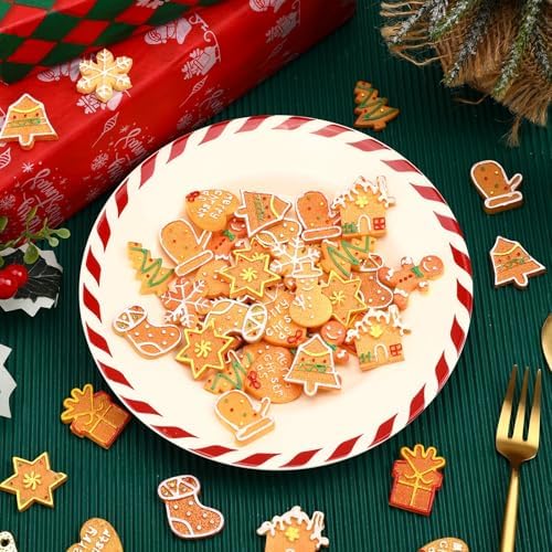 JUNEBRUSHS 50 Pcs Christmas Mini Resin Gingerbread Man, Fake Gingerbread Christmas Figurines Gingerbread Men Embellishment for Xmas Holiday DIY Crafts Decor