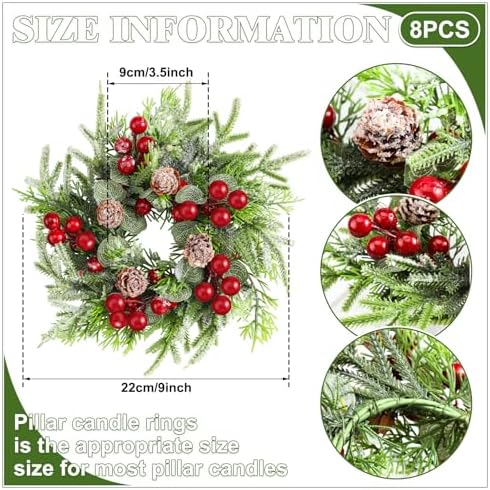 8 Pcs Christmas Candle Ring Wreath Small Kitchen Cabinet Table Decor