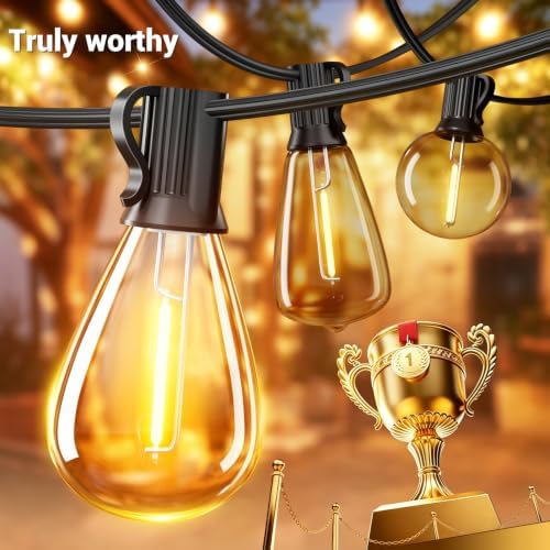 200FT LED Outdoor String Lights with 60+2 Edison Shatterproof Waterproof Bulbs, 2700K Commercial Grade Patio Lights