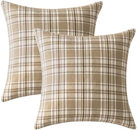MIULEE Fall Plaid Pillow Covers Scottish Tartan 20x20 Neutral Khaki