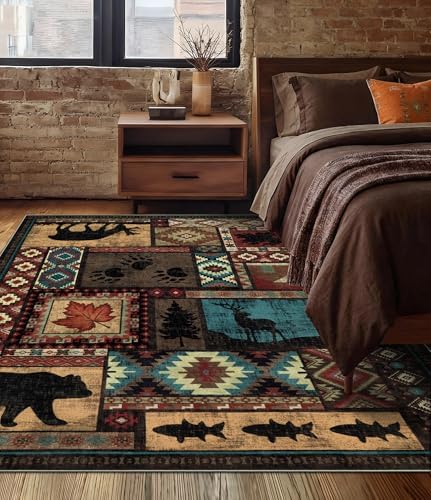 YIHOUSE Washable Rustic Cabin Area Rugs 5x7 Brown