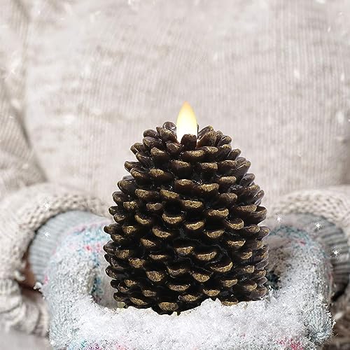 Christmas Pine Cones Flameless Candle Battery Operated with Timer Brown