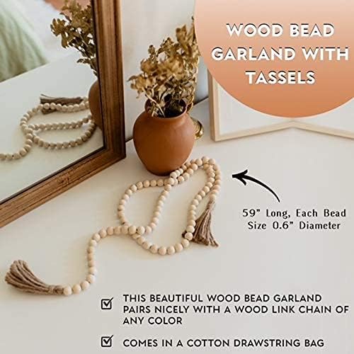 Decorative Wood Chain Link and Bead Garland Set / Natural