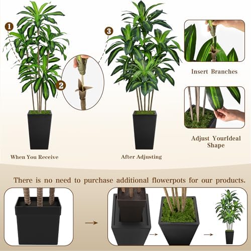 Flydeer 6FT Artificial Dracaena Tree with Tall Black Planter, Floor Plant