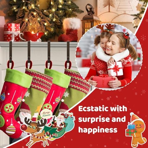 Stocking Holders for Mantle, Christmas Stocking Hooks, 4 Pack Stocking Hangers for Mantel, Non-Skid Stocking Hangers, Lightweight Stocking Hooks for Fireplace Home Party Decor