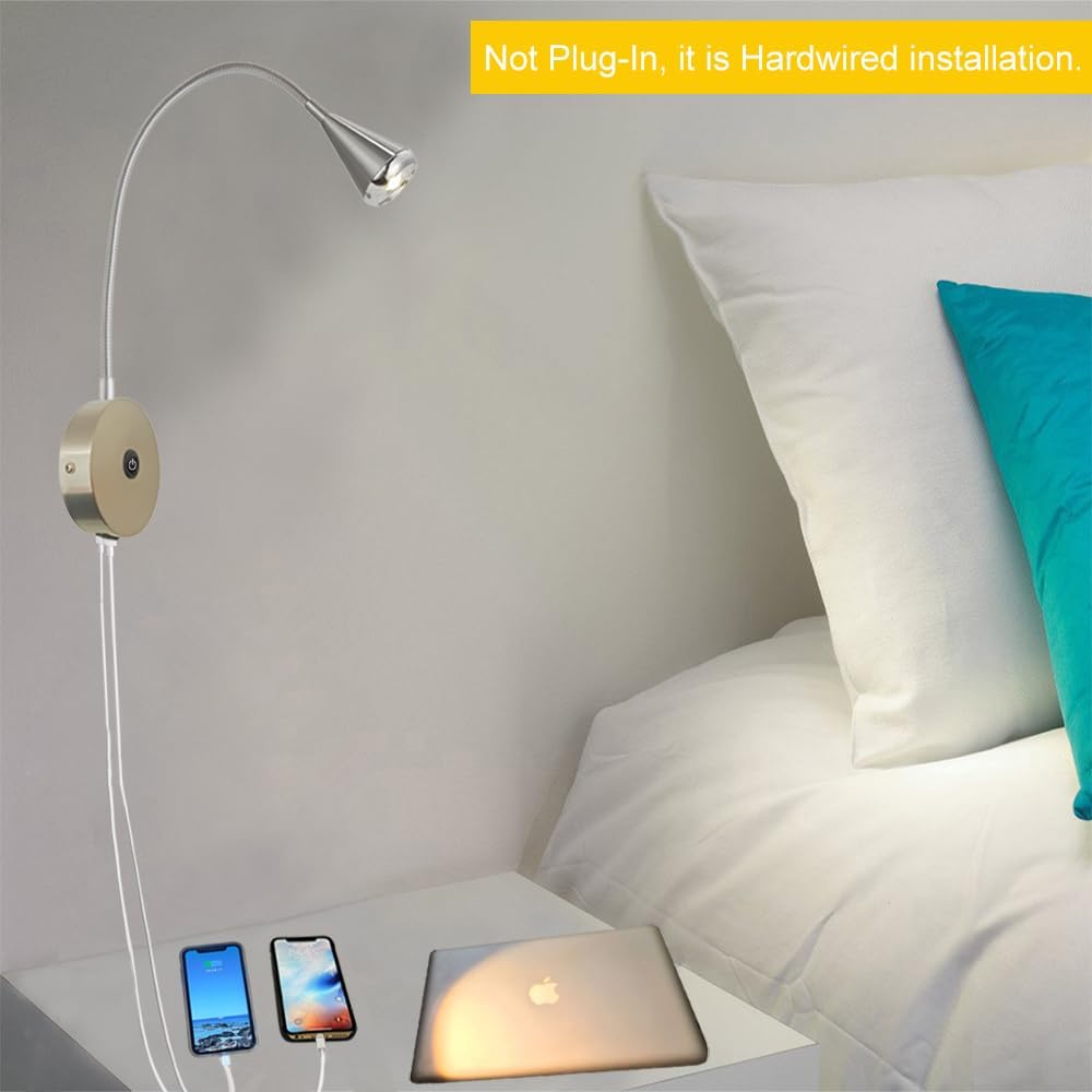 HomeFocus Bedside Reading Wall Light,LED Wall Lamp,Wall Sconces,Nickel