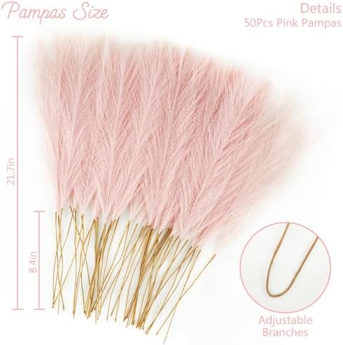 obbsie 150PCS Pink Faux Pampas Grass Decor, 21.6" Fluffy Vase Filler