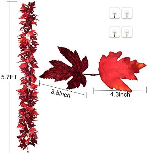 DearHouse 2 Pack Fall Garland Maple Leaf, 5.9Ft/Piece Hanging Vine Garland Artificial Autumn Foliage Garland Thanksgiving Decor for Home Wedding Fireplace Party Christmas (Dark Red)