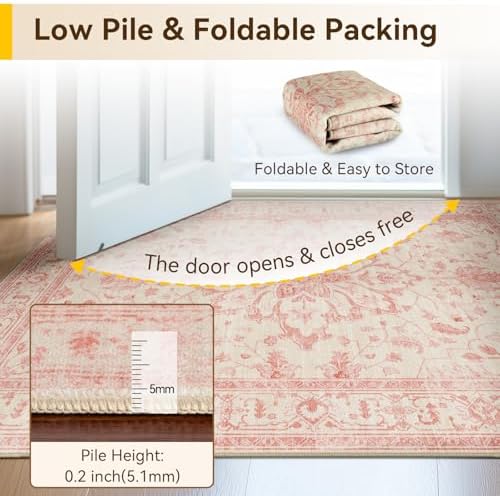 RELEANY Washable Area Rug, Runner 2'x10', Pink/Light Vintage Pink